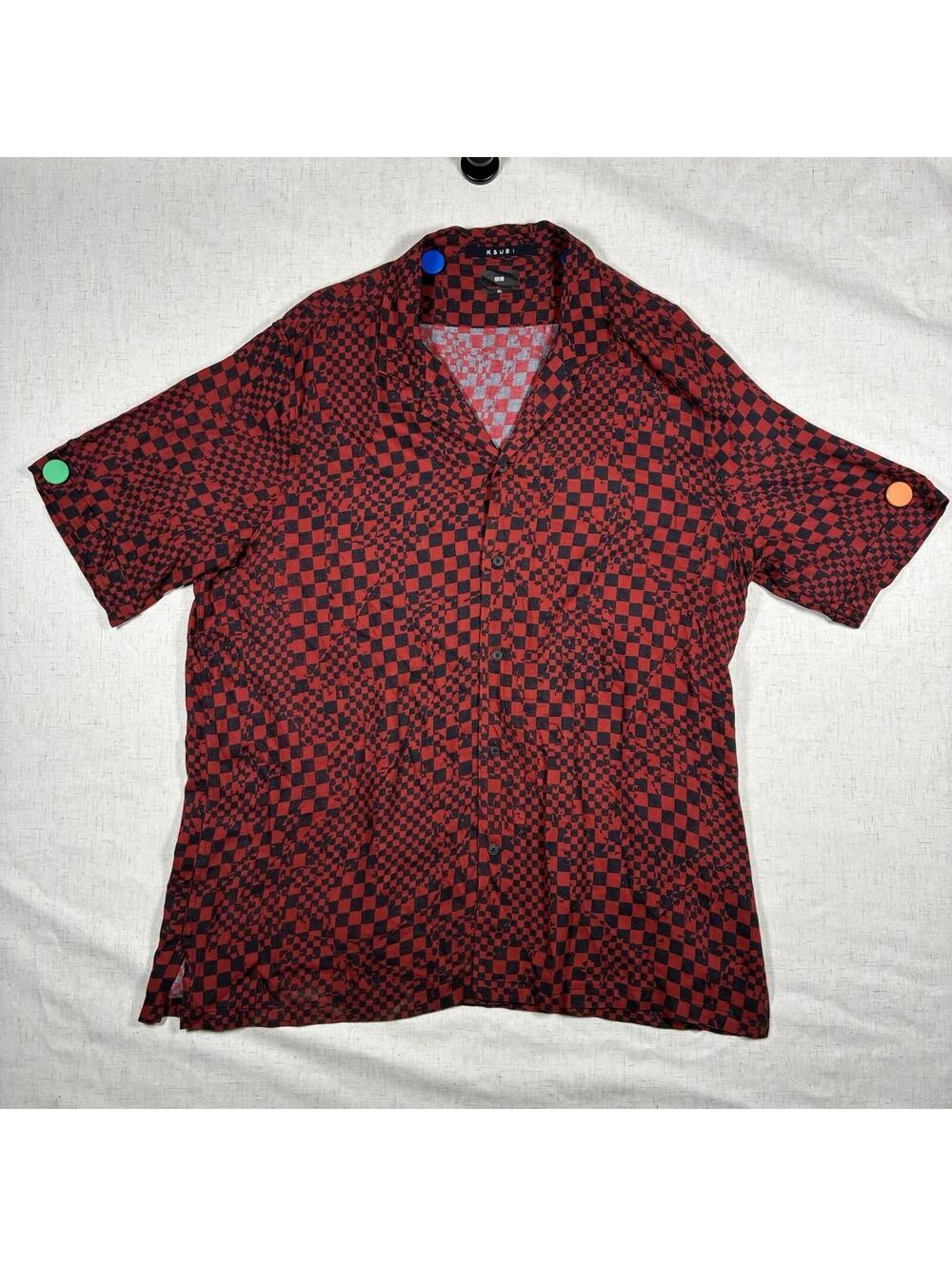 Ksubi Button Up Shirt Short Sleeve Mens XL Check Red Checker Designer Streetwear